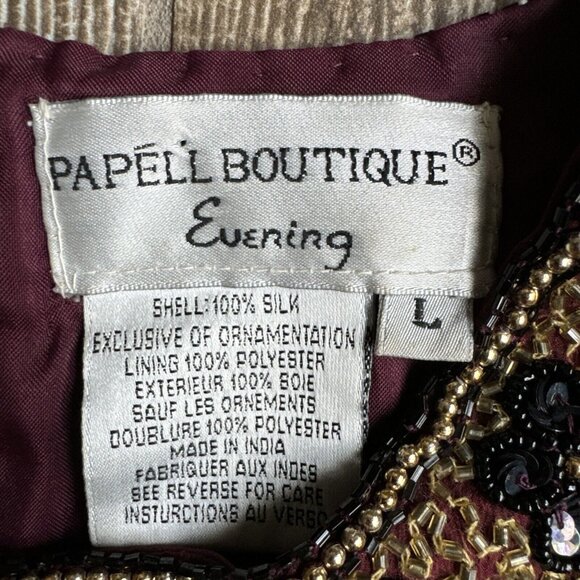 2/$18 SALE! ADRIANNA PAPELL Evening Top Womens L Beaded Burgundy Floral‎ Silk - Picture 8 of 10